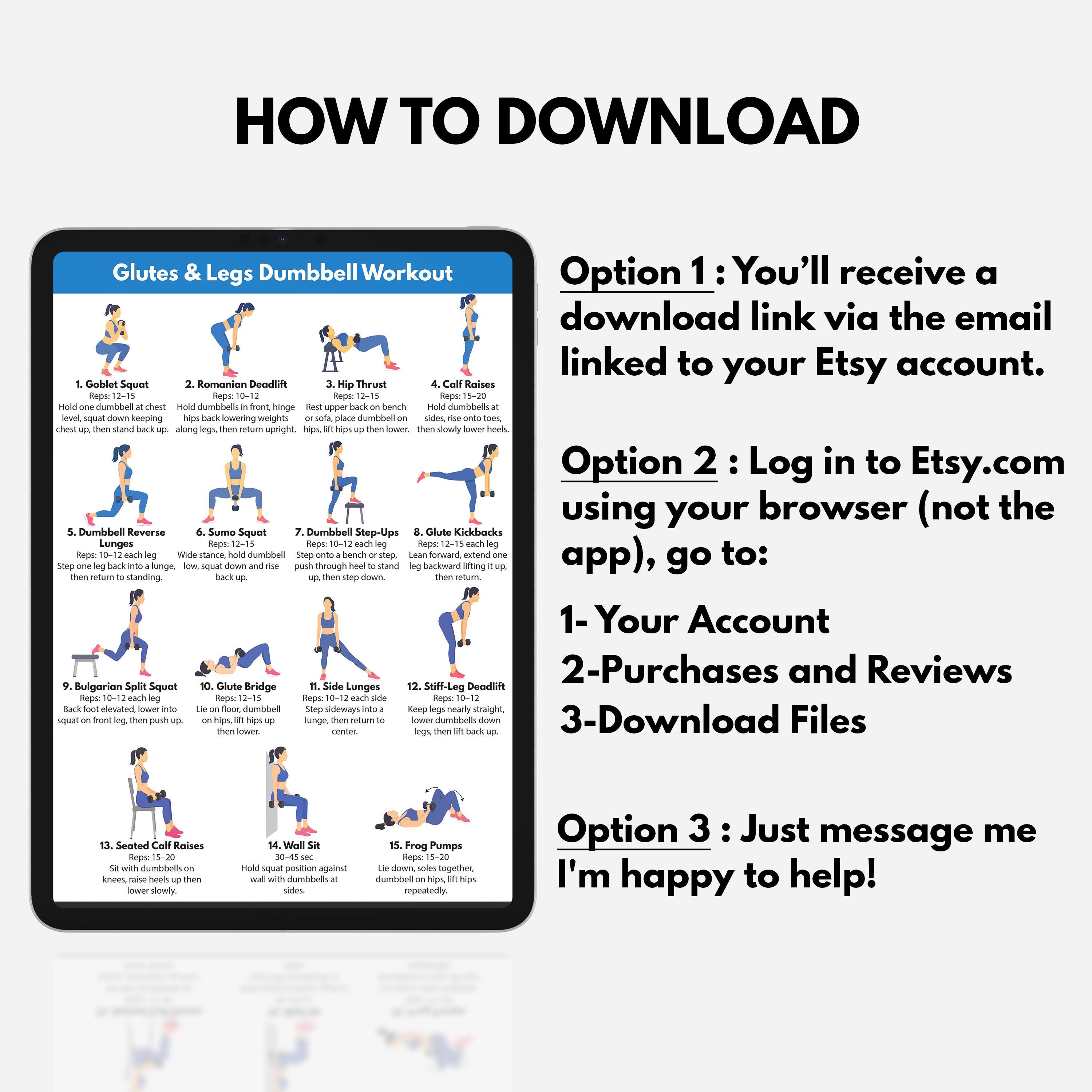 Glutes and Legs Dumbbell Workout Printable, Lower Body Workouts Chart ...