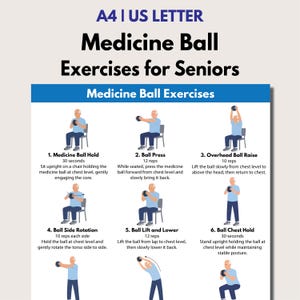 Medicine Ball Workouts for Seniors, Printable Seated & Standing Strength Routine PDF Poster