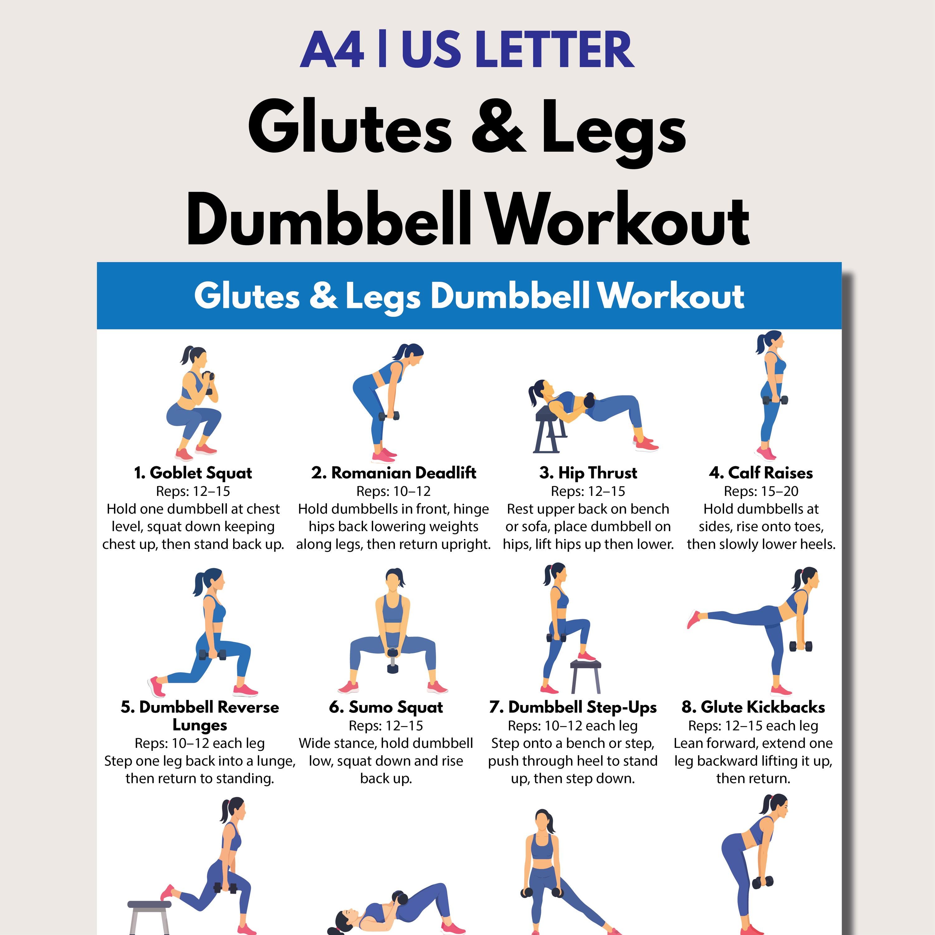 Glutes and Legs Dumbbell Workout Printable, Lower Body Workouts Chart ...