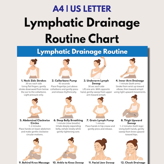 Lymphatic Drainage Chart, Lymphatic Self Massage & Detox, Gentle Circulation Exercise PDF Poster