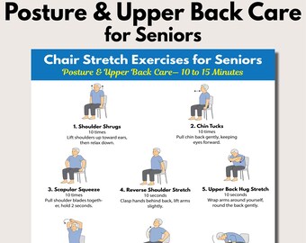 Posture & Upper Back Care, Chair Stretchers for Seniors, Stretching Exercise Poster, Printable PDF