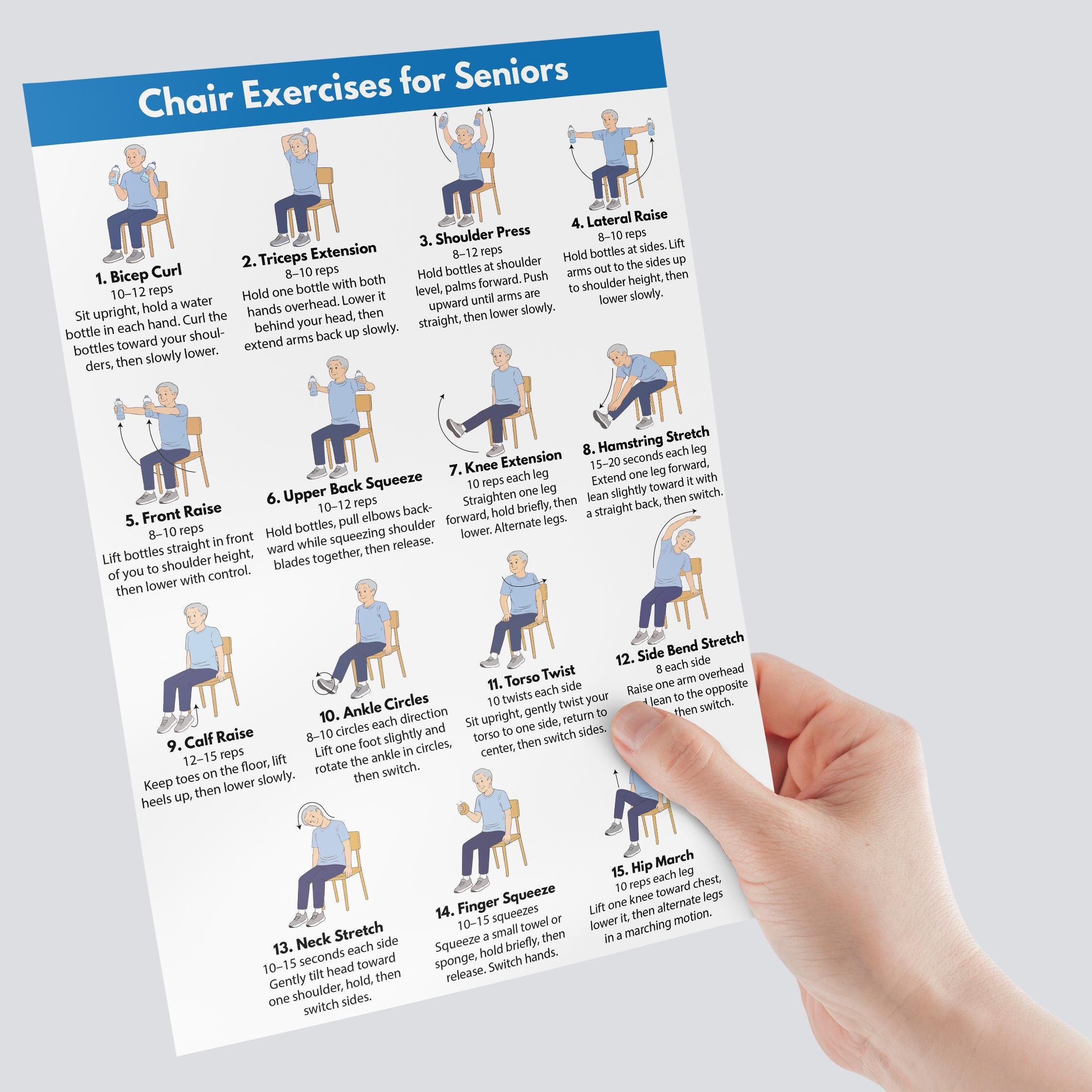 Chair Exercises for Seniors, Seated Full Body Workout Chart, Senior ...