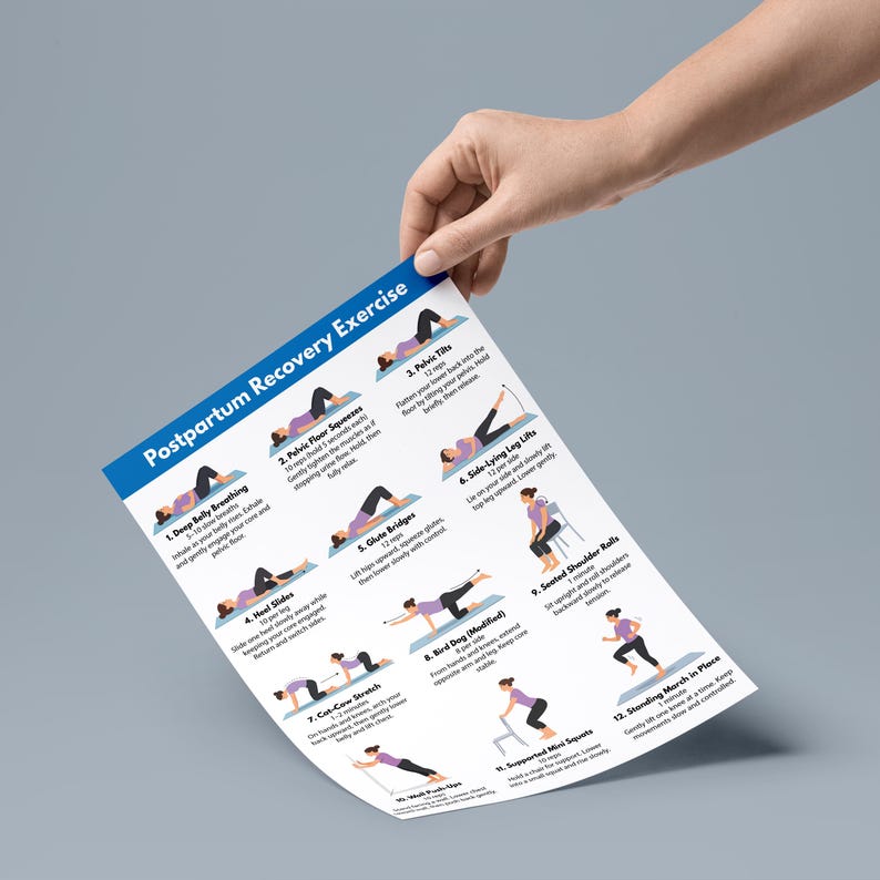 Postpartum Recovery Exercises Printable, Postnatal Workout Chart, Pelvic Floor & Core Strength, Postpartum Exercise Plan image 9
