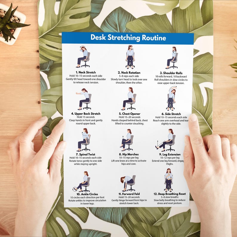 Desk Stretch Routine, Stretches for Office Workers, PDF Digital