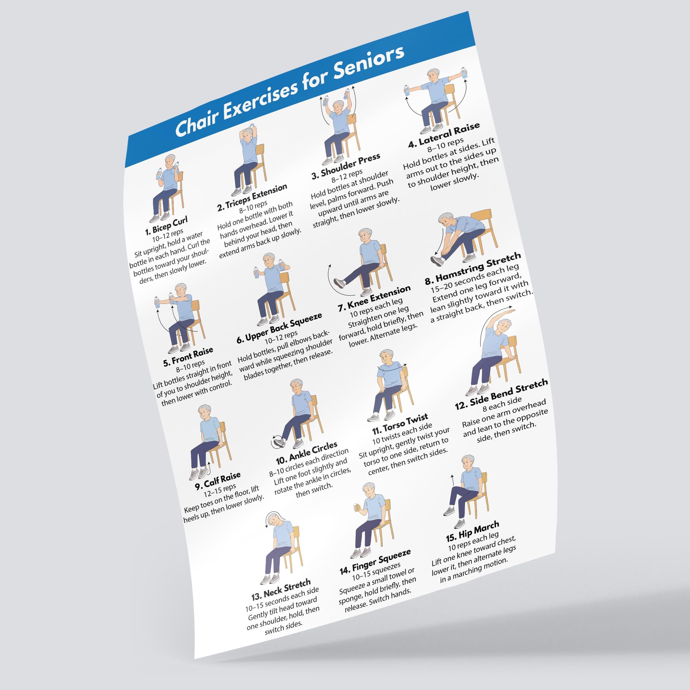 Chair Exercises for Seniors, Seated Full Body Workout Chart, Senior