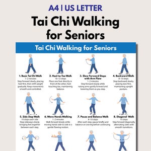 Tai Chi para caminar para personas mayores, ejercicios imprimibles para caminar en interiores, ejercicios suaves de equilibrio y coordinación (PDF).