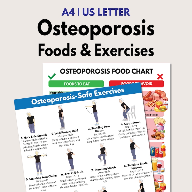 Osteoporosis Exercise & Food Charts for Seniors, Bone Health Workout ...