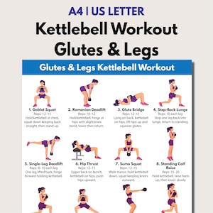 Glutes and Legs Kettlebell Workout, Lower Body Strength Training Chart, Instant PDF Download