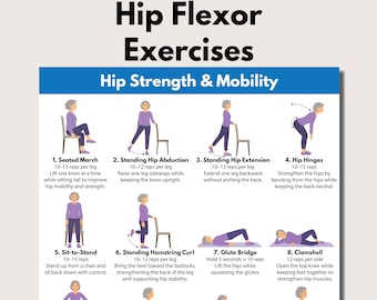 Hip Flexor Exercises + Video Animations, Hip Strengthening Routine for Seniors (PDF Download)