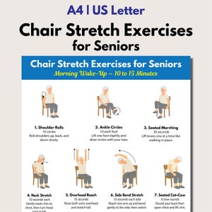 Printable Chair Stretching  Exercises for Seniors, Seated Stretch Routine Poster PDF, Instant Download