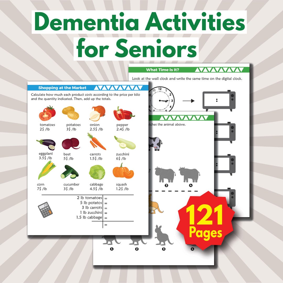 Dementia Activities Printable Pack, Memory Games for Seniors, Stroke