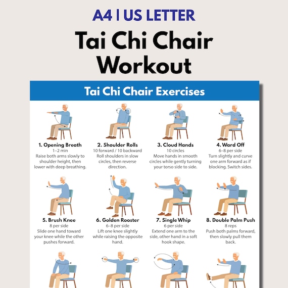 Tai Chi Chair Workouts for Seniors, Printable Poster PDF, Digital Download