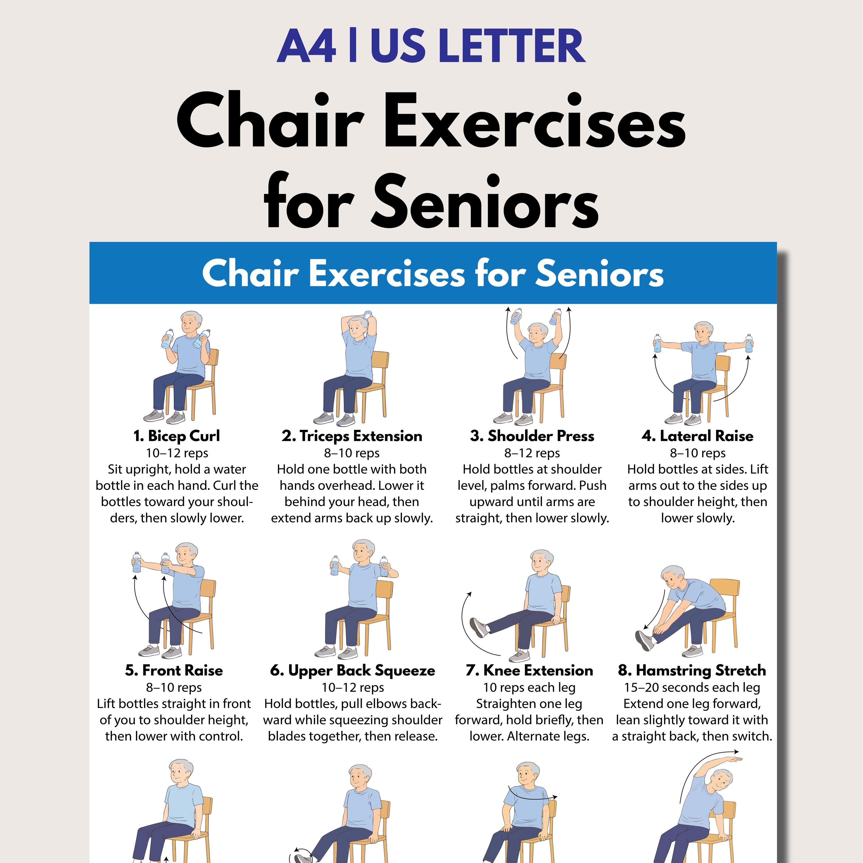 Chair Exercises for Seniors, Seated Full Body Workout Chart, Senior ...
