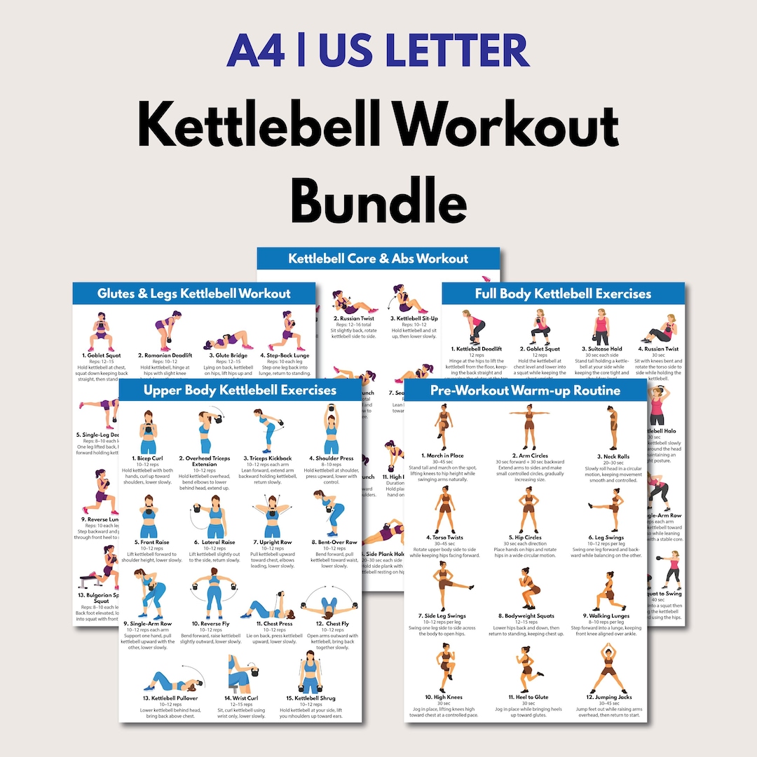 Kettlebell Exercises Bundle, Kettelbell Full Body Strength Training Set
