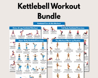 Kettlebell Exercises Bundle, Kettelbell Full Body Strength Training Set (PDF download)