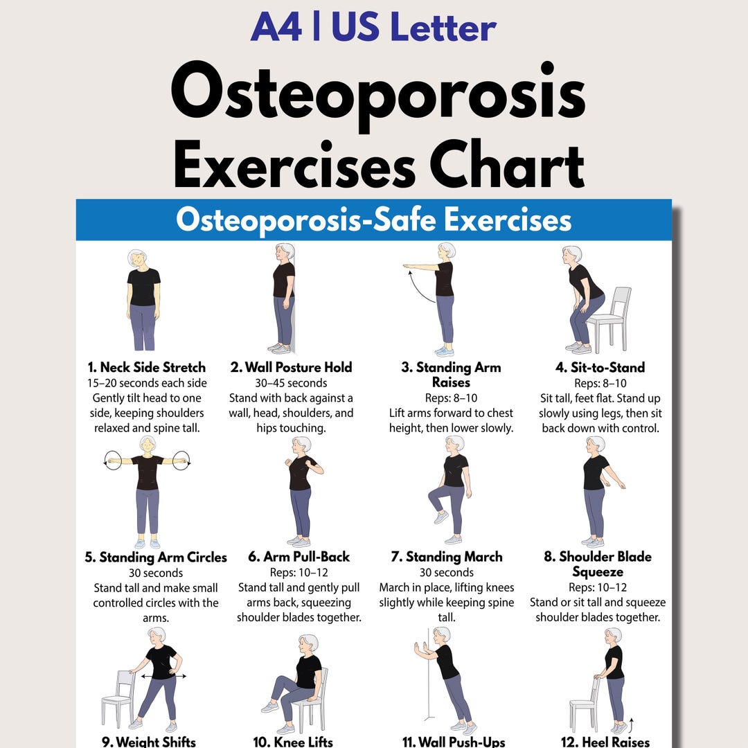 Osteoporosis Exercises PDF for Seniors, Bone Health Workout Printable ...