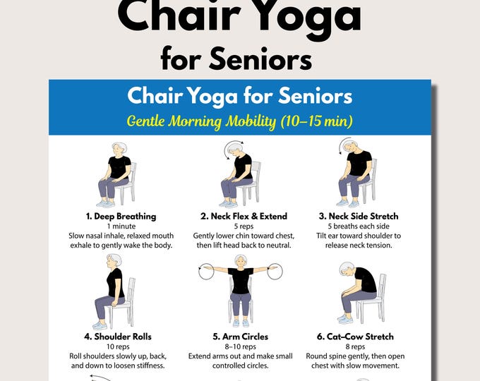 Chair Yoga for Seniors, Gentle Morning Mobility Printable, Seated Yoga ...