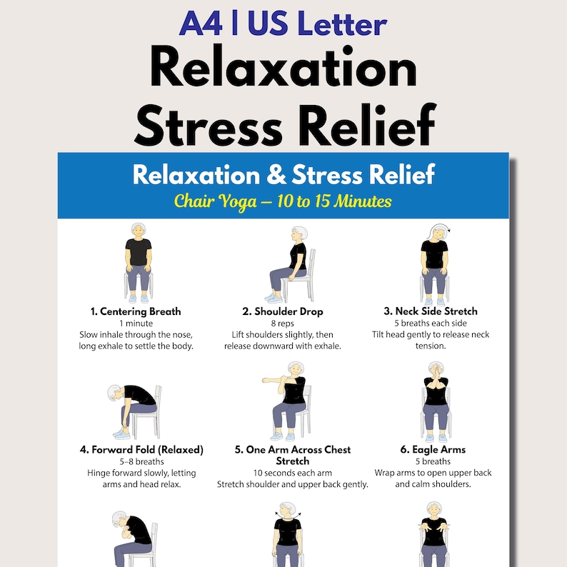 Relaxation Exercise Chart Chair Yoga Chart for Seniors, Relaxation & Stress Relief (digital ...