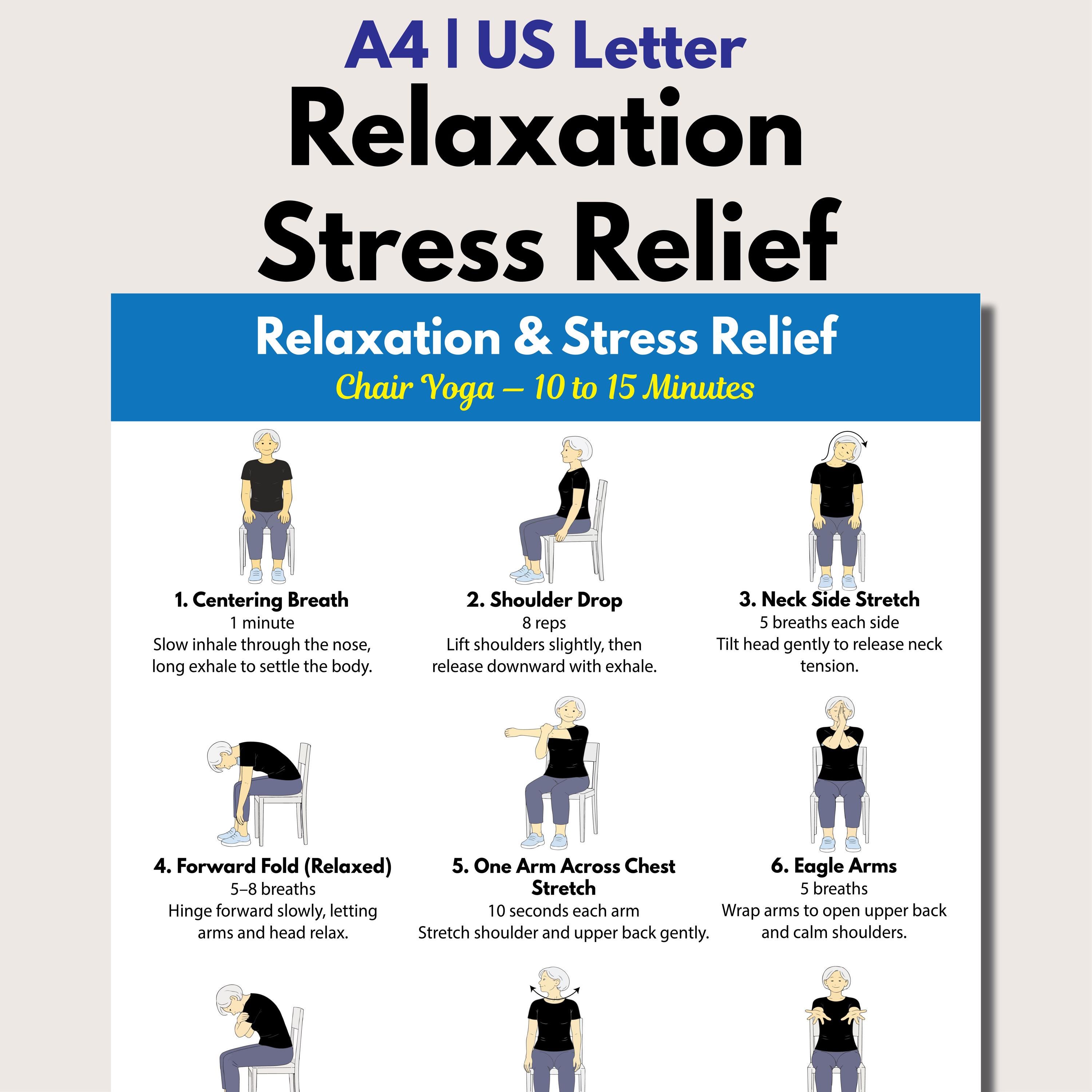 Relax Chart Chair Yoga Chart for Seniors, Relaxation & Stress Relief (digital ...