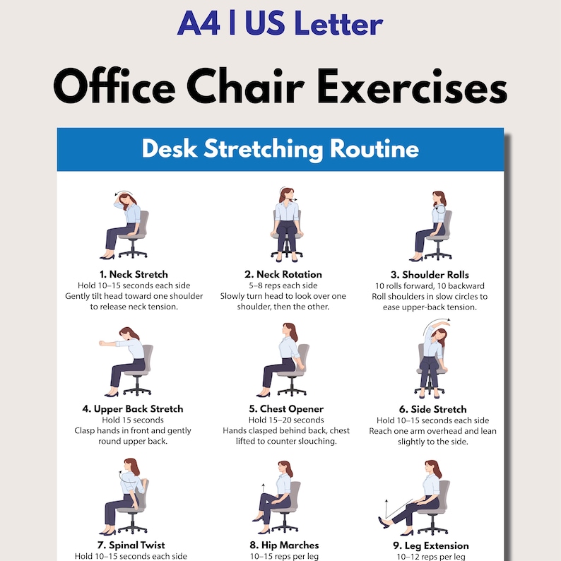 Office Stretch Routine Desk Stretch Routine, Stretches for Office Workers, PDF Digital ...