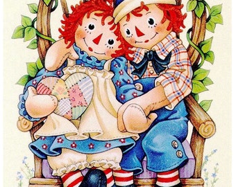 Vintage 70s T-Shirt Iron On Transfer Raggedy Ann & Andy Classic Rag Doll Style Vintage 70s T-Shirt Iron On Transfer Raggedy Ann & Andy Classic Rag Doll Style