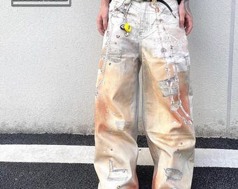 Jeans larghi stampati / Pantaloni in denim a gamba larga / Abbigliamento quotidiano / Streetwear moderno Y2K