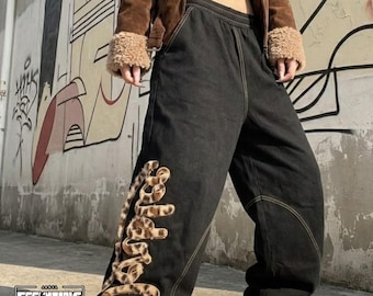 Jeans larghi stampati / Pantaloni a gamba larga oversize / Abbigliamento quotidiano / Stile denim anni 2000