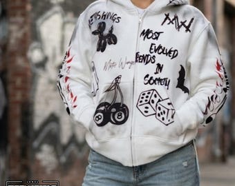 Print Hooded Jacket | Zip Up Long Sleeve | Loose Fit | Y2K Streetwear Style