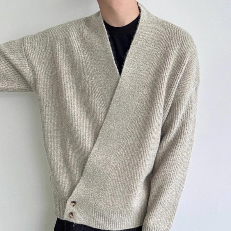 V Neck Robe Sweater | Loose Button Cardigan Jacket | Daily Wear | Minimal Streetwear Style

V neck cardigan top with cross front button design paired with relaxed pants for minimal streetwear look