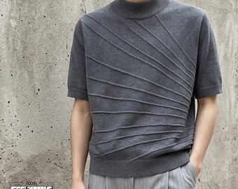T-shirt ampia con trama / Top casual a collo alto / Per tutti i giorni / Stile streetwear minimalista