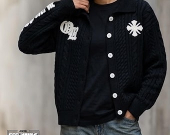 Cardigan con bottoni testurizzati / Giacca-maglione casual ampia / Abbigliamento quotidiano / Stile streetwear anni 2000