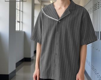 Camicia patchwork con bottoni / Top streetwear a maniche corte / Abbigliamento casual / Stile minimalista