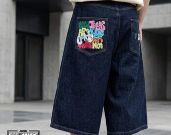 Pantaloncini di jeans stampati / Pantaloni corti casual e larghi / Abbigliamento quotidiano / Stile streetwear Y2K