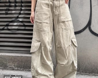 Pantaloni a gamba larga / Pantaloni cargo larghi con tasche / Abbigliamento quotidiano / Stile streetwear minimalista