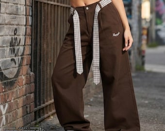 Loose Baggy Pants | Casual Plaid Belt Trousers | Daily Wear | Cleanfit Streetwear Style