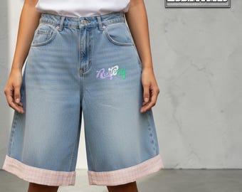 Y2K Baggy Denim Jorts |  Casual Graphic Shorts | Retro Chic Streetwear