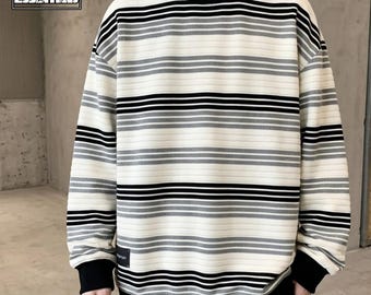 Oversized Striped Sweater | Loose Long Sleeve Crewneck Shirt | Casual Wear | Minimal Street Style