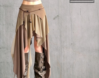 Gonna lunga con spacchi arricciati / Fondo irregolare a vita alta / Streetwear chic Y2K
