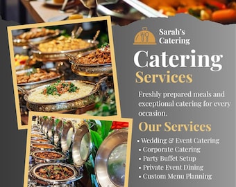 Catering Services Flyer Template | Food Catering Business Flyer | Wedding Party Catering Promo Editable Canva Flyer