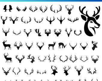 Hjorthorn SVG-paket | Horn SVG PNG Clipart | Hjorthuvudhorn klippfiler för Cricut och Silhouette | Rustika jakthjortdesigner