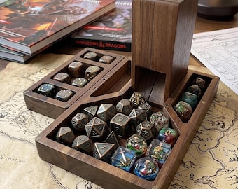 Solid Wood Foldable Dice Tower Storage Case Magnetic Travel Dice Tray for TTRPG Personalized Walnut Dice Box Gift for Game Master
