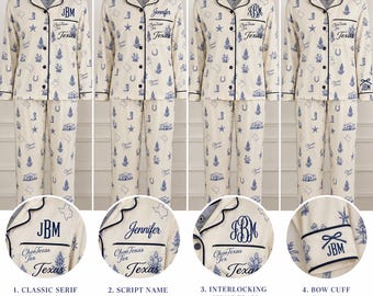 Choosin’ Texas Pajama Set, Monogrammed Western PJs, Blue and White Texas Print Sleepwear, Custom Embroidered Cowgirl