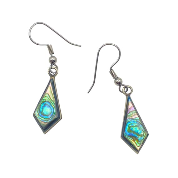 Abalone Shell Drop Earrings Geometric  Silver-Ton… - image 1