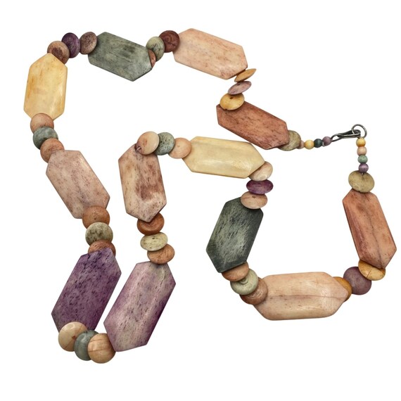 Dyed Camel Bone Statement Necklace Multi-Color Ge… - image 2