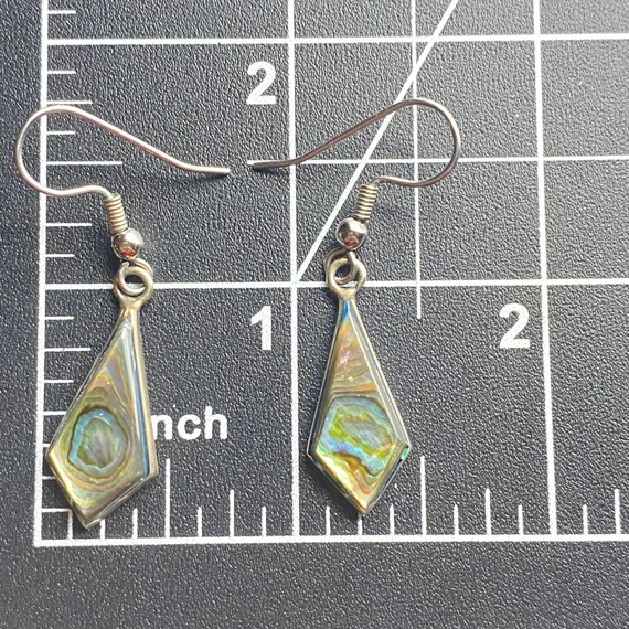 Abalone Shell Drop Earrings Geometric  Silver-Ton… - image 3