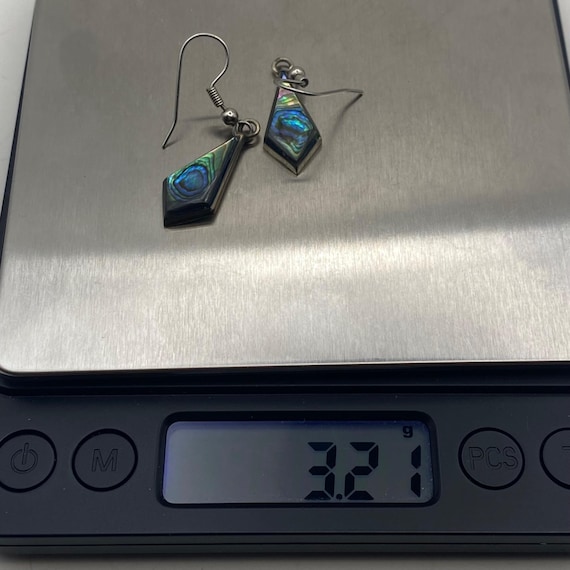 Abalone Shell Drop Earrings Geometric  Silver-Ton… - image 4