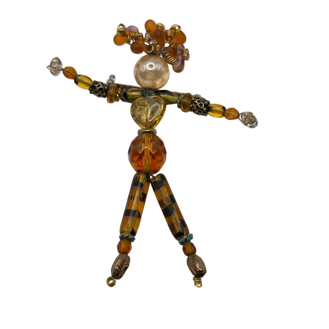 Handmade Beaded Folk Art Doll Brooch Pin Lampwork Glass Whimsical ...
