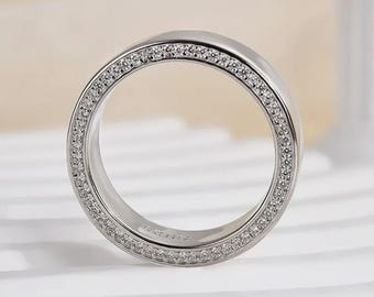 Moissanite Wedding Band Ring, 14K White Gold Ring, Diamond Accent Band, Minimalist Unisex Ring, Anniversary Gift for Him, Eternity Band