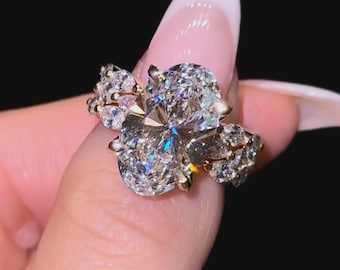 Conjunto de 3 anillos de boda ovalados de moissanita / Anillo de compromiso ovalado de 5 quilates y alianzas entrelazadas de marquesa / Conjunto nupcial apilable para ella