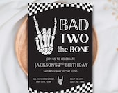 Bad Two the Bone 2nd Birthday Invitation Skull Skeleton Hand Themed Digital Download Black & White Editable Template Personalised Invite